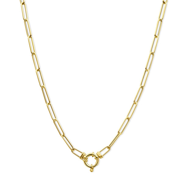 collier paperclip ronde buis 4,0 mm 45 cm met groot springslot 14K geelgoud