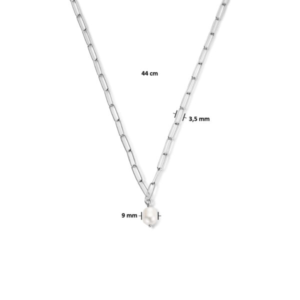 collier paperclip ronde buis en parel 44cm zilver gerhodineerd - Afbeelding 4
