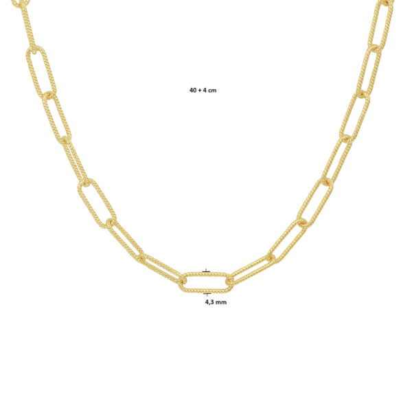 collier paperclip ronde buis gedraaid 4,3 mm 40 + 4 cm 3 micron zilver verguld (geel) - Afbeelding 3