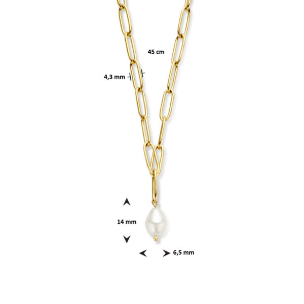 collier paperclip synth. parel 4,3 mm 45cm ion plating edelstaal - Afbeelding 4