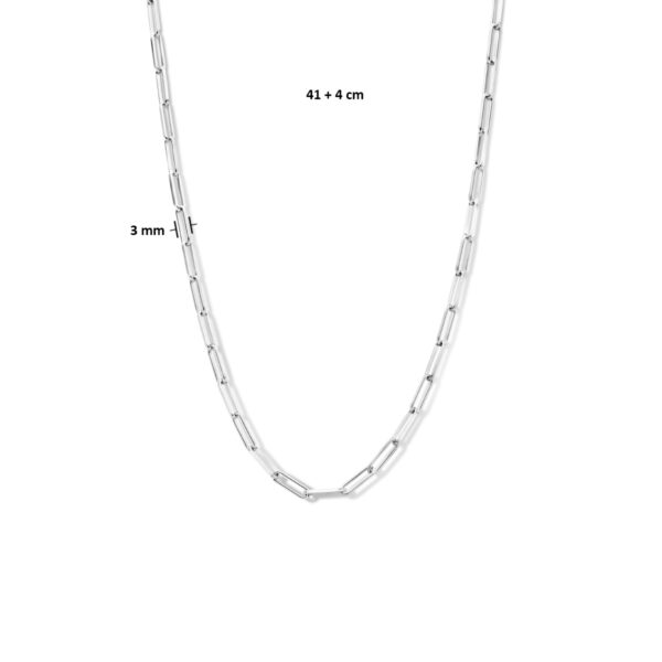 collier paperclip vierkante buis 3,0 mm 41 + 4 cm zilver gerhodineerd - Afbeelding 4