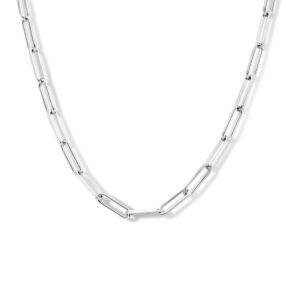 collier paperclip vierkante buis 3,0 mm 41 + 4 cm zilver gerhodineerd