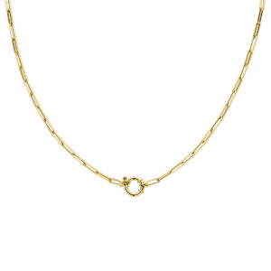 collier paperclip vierkante buis 3,0 mm 45 cm met groot springslot 14K geelgoud