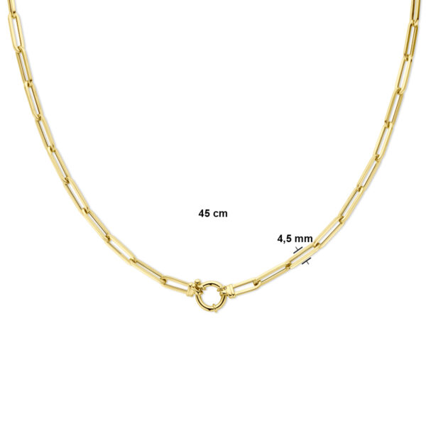 collier paperclip vierkante buis 4,5 mm 45 cm met groot springslot 14K geelgoud - Afbeelding 3