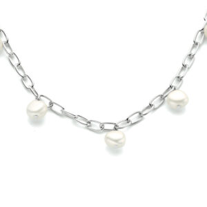 collier parel 42 + 3 cm zilver gerhodineerd
