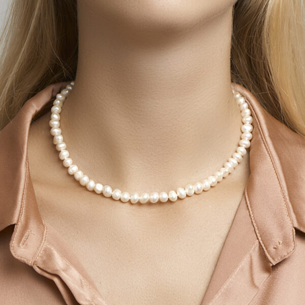 collier parel 7,5 mm 42 + 4 cm zilver gerhodineerd - Afbeelding 2