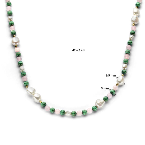 collier parel en natuurlijke kleurstenen 42 + 3 cm 3 micron zilver verguld (geel) - Afbeelding 4