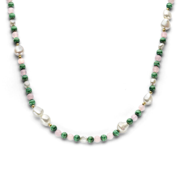collier parel en natuurlijke kleurstenen 42 + 3 cm 3 micron zilver verguld (geel)
