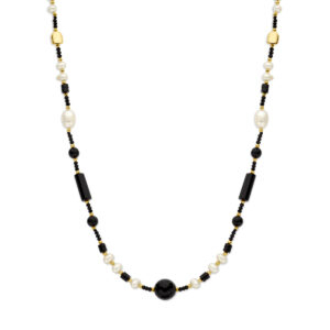 collier parel en onyx 48 + 3 cm 3 micron zilver verguld (geel)