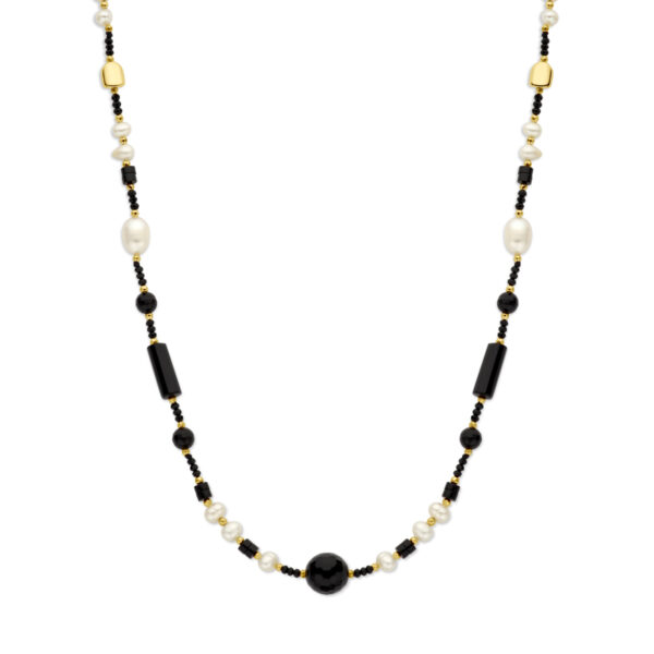 collier parel en onyx 48 + 3 cm 3 micron zilver verguld (geel)