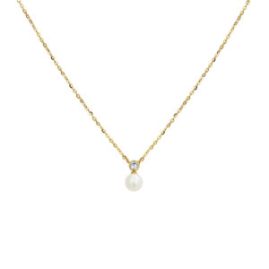 collier parel en zirkonia 41- 43 - 45 cm 14K geelgoud