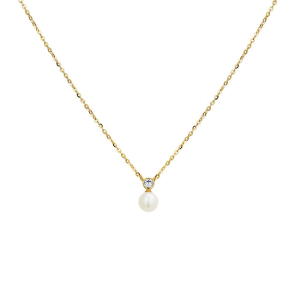 collier parel en zirkonia 41- 43 - 45 cm 14K geelgoud