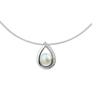 collier parel en zirkonia  42 + 3 cm zilver gerhodineerd