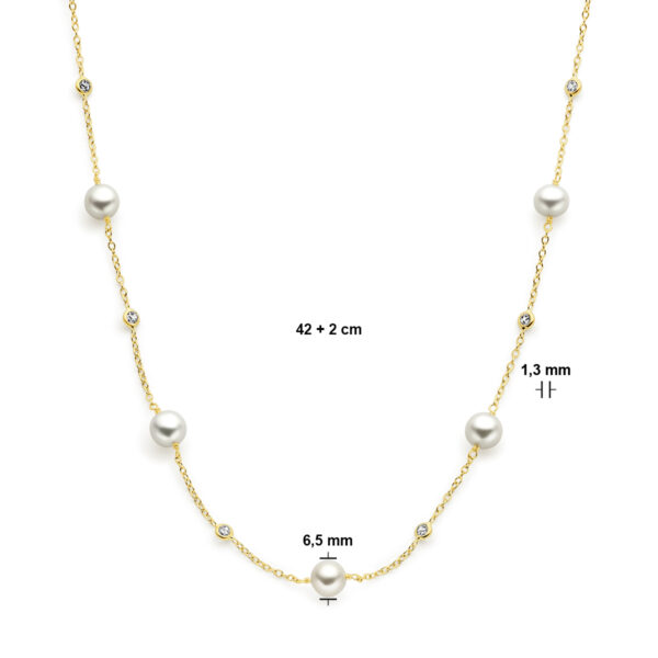 collier parel en zirkonia 42 - 44 cm 14K geelgoud - Afbeelding 4