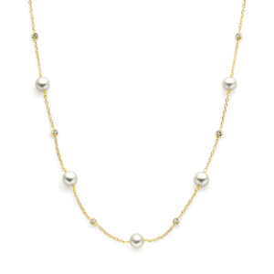 collier parel en zirkonia 42 - 44 cm 14K geelgoud