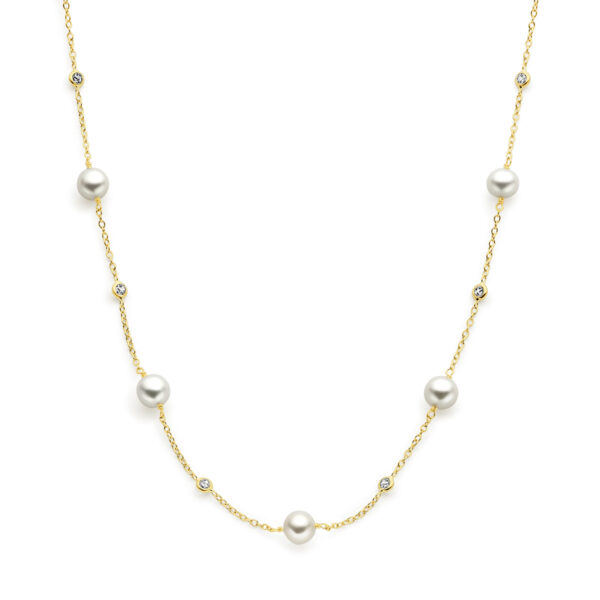 collier parel en zirkonia 42 - 44 cm 14K geelgoud