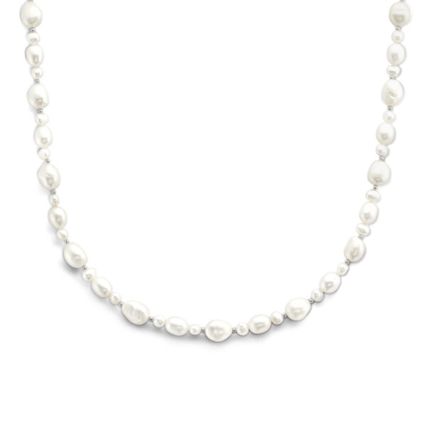 collier parels 43 + 4 cm zilver gerhodineerd