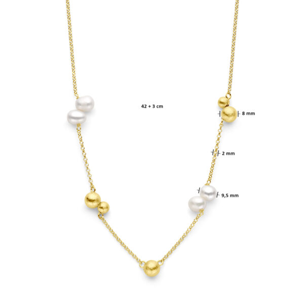 collier parels en bolletjes 42 + 3 cm zilver verguld (geel) - Afbeelding 4