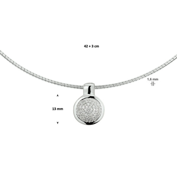 collier rondje zirkonia 42 + 3 cm zilver gerhodineerd - Afbeelding 2