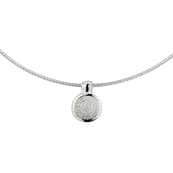collier rondje zirkonia 42 + 3 cm zilver gerhodineerd