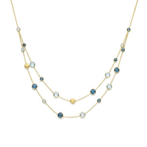 collier rondjes, sky blue topaas en london blue topaas 45 cm 14K geelgoud