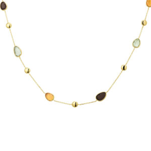 collier rookkwarts, citrien en amethist 42 – 45 - 48 cm 14K geelgoud