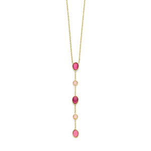 collier roze opaal en robijn 45 - 47 cm 14K geelgoud