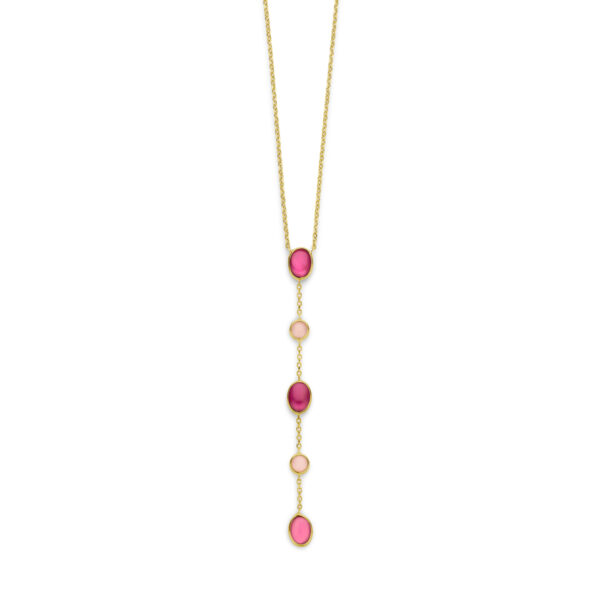 collier roze opaal en robijn 45 - 47 cm 14K geelgoud