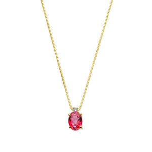 collier roze topaas en diamant 40 - 42 - 44 cm 0.02ct h si 14K geelgoud