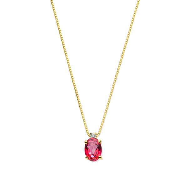 collier roze topaas en diamant 40 - 42 - 44 cm 0.02ct h si 14K geelgoud