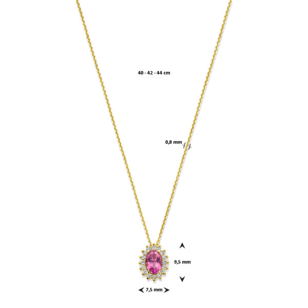 collier roze topaas en zirkonia 40 - 42 - 44 cm 14K geelgoud - Afbeelding 4