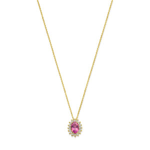 collier roze topaas en zirkonia 40 - 42 - 44 cm 14K geelgoud