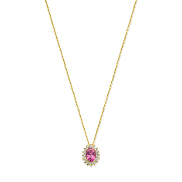 collier roze topaas en zirkonia 40 - 42 - 44 cm 14K geelgoud