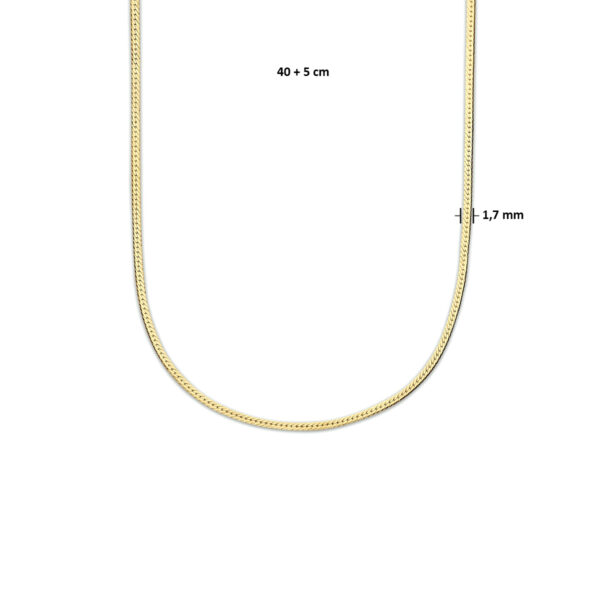 collier slang plat 1,7 mm 40 + 5 cm 3 micron zilver verguld (geel) - Afbeelding 4