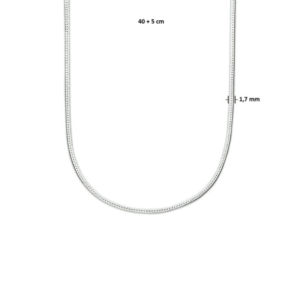 collier slang plat 1,7 mm 40 + 5 cm zilver gerhodineerd - Afbeelding 4