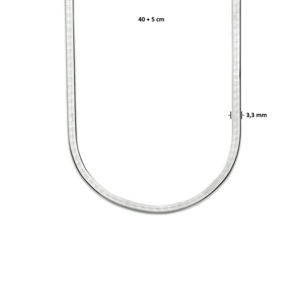 collier slang plat 3,3 mm 40 + 5 cm zilver gerhodineerd - Afbeelding 4