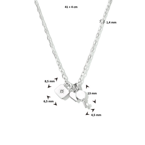 collier slot, hart en sleutel 41 + 4 cm zilver gerhodineerd - Afbeelding 4