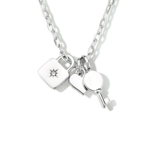 collier slot, hart en sleutel 41 + 4 cm zilver gerhodineerd