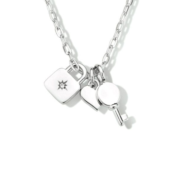 collier slot, hart en sleutel 41 + 4 cm zilver gerhodineerd