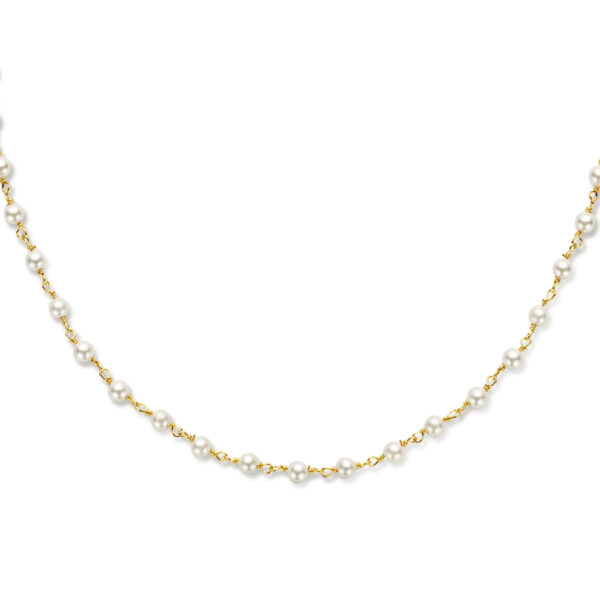 collier synth. parels 40 + 5 cm 1 micron zilver verguld (geel)