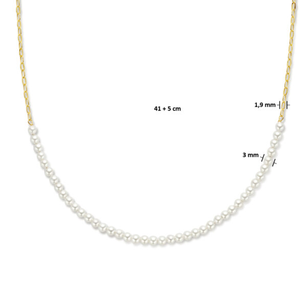 collier synth. parels 41 + 5 cm 1 micron zilver verguld (geel) - Afbeelding 4