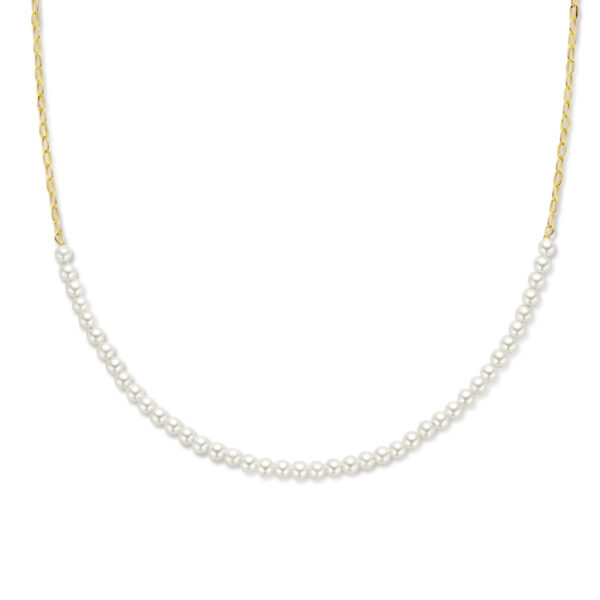 collier synth. parels 41 + 5 cm 1 micron zilver verguld (geel)