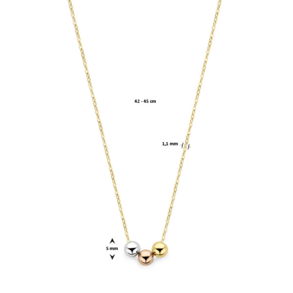 collier tricolor bolletjes 42 - 45 cm 14K tricolor goud - Afbeelding 4