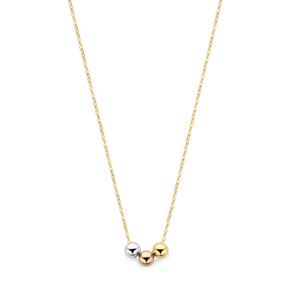 collier tricolor bolletjes 42 - 45 cm 14K tricolor goud