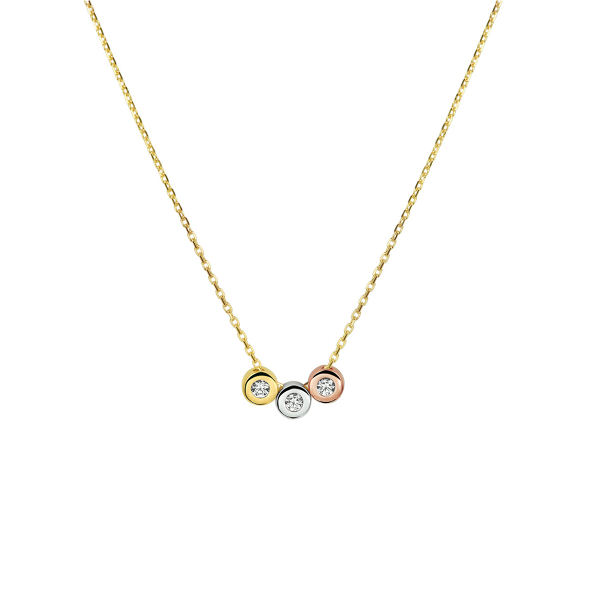 collier tricolor zirkonia 1,0 mm 42 - 44 - 46 cm 14K tricolor goud