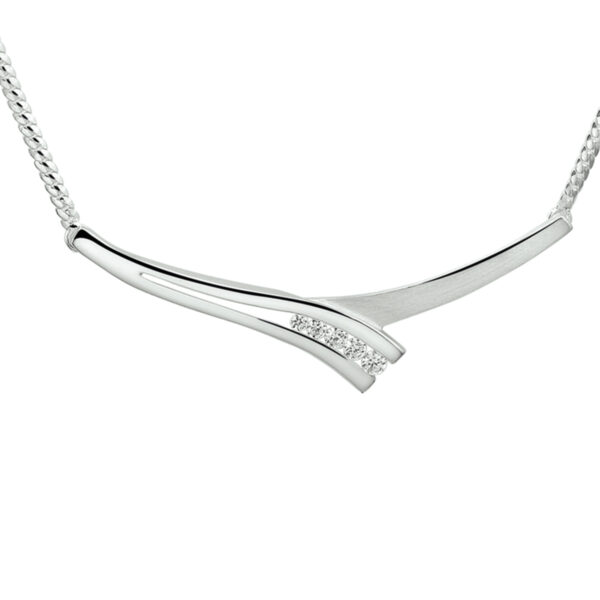 collier tussenstuk zirkonia 42 + 3 cm zilver wit