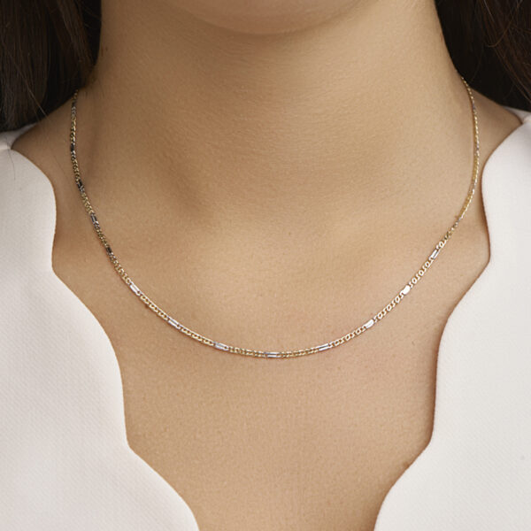 collier valkenoog met tussenstuk 1,9 mm 45 cm 14K bicolor goud geel/wit - Afbeelding 2