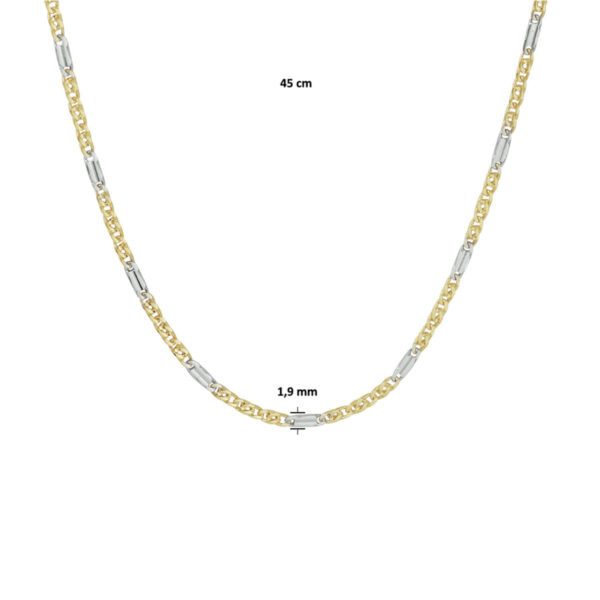 collier valkenoog met tussenstuk 1,9 mm 45 cm 14K bicolor goud geel/wit - Afbeelding 4