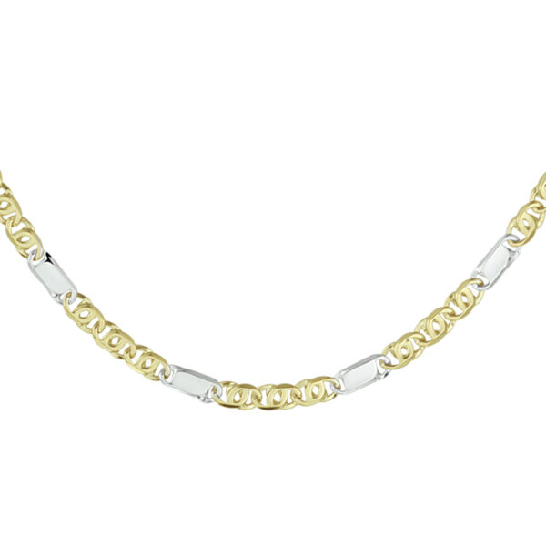 collier valkenoog met tussenstuk 3,7 mm 50 cm 14K bicolor goud geel/wit
