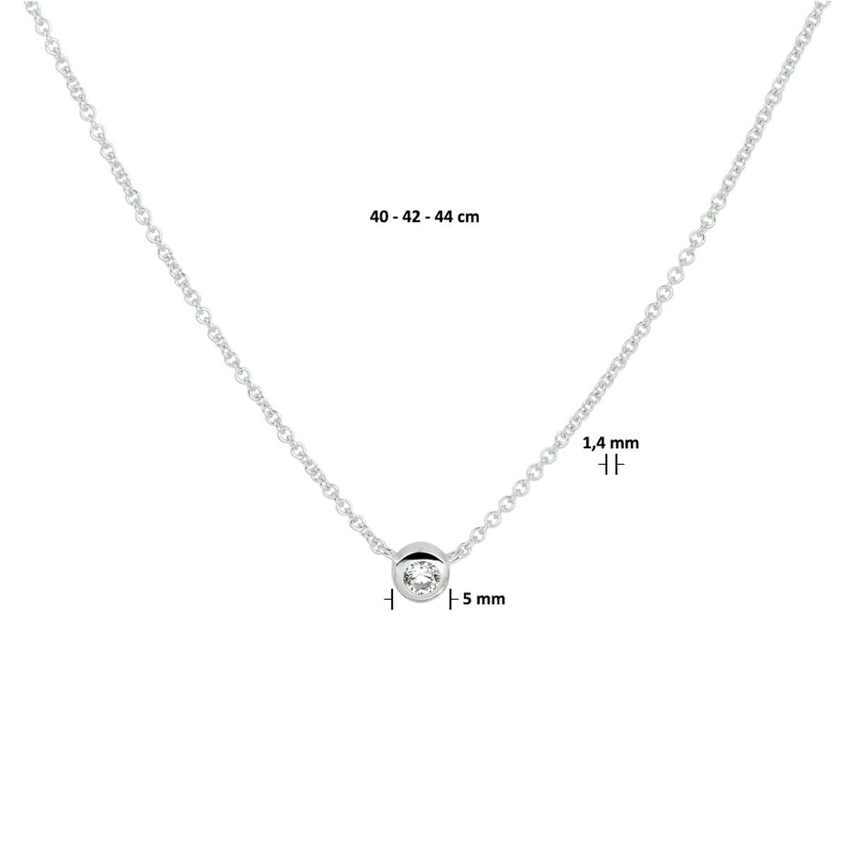 collier zirkonia 40 - 42 - 44 cm zilver gerhodineerd - Afbeelding 3